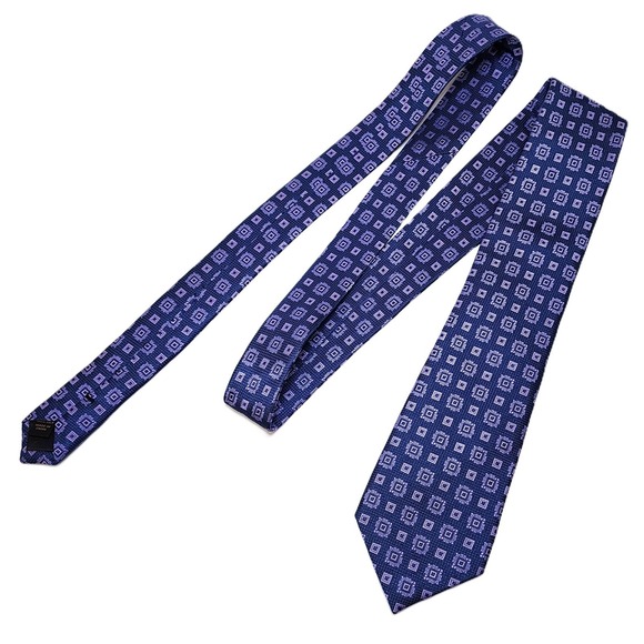 Jos A Bank Reserve Mens 100% Silk Geometric Necktie Tie Blue Purple 3" x 61.5" - Picture 4 of 10